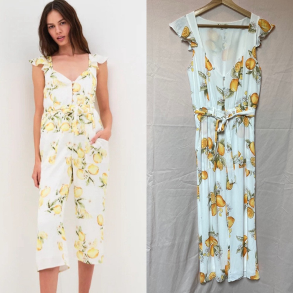 For Love and Lemons Limonada V Neck Jumpsuit Size S REVOLVE Fruit Flutter Sleeve